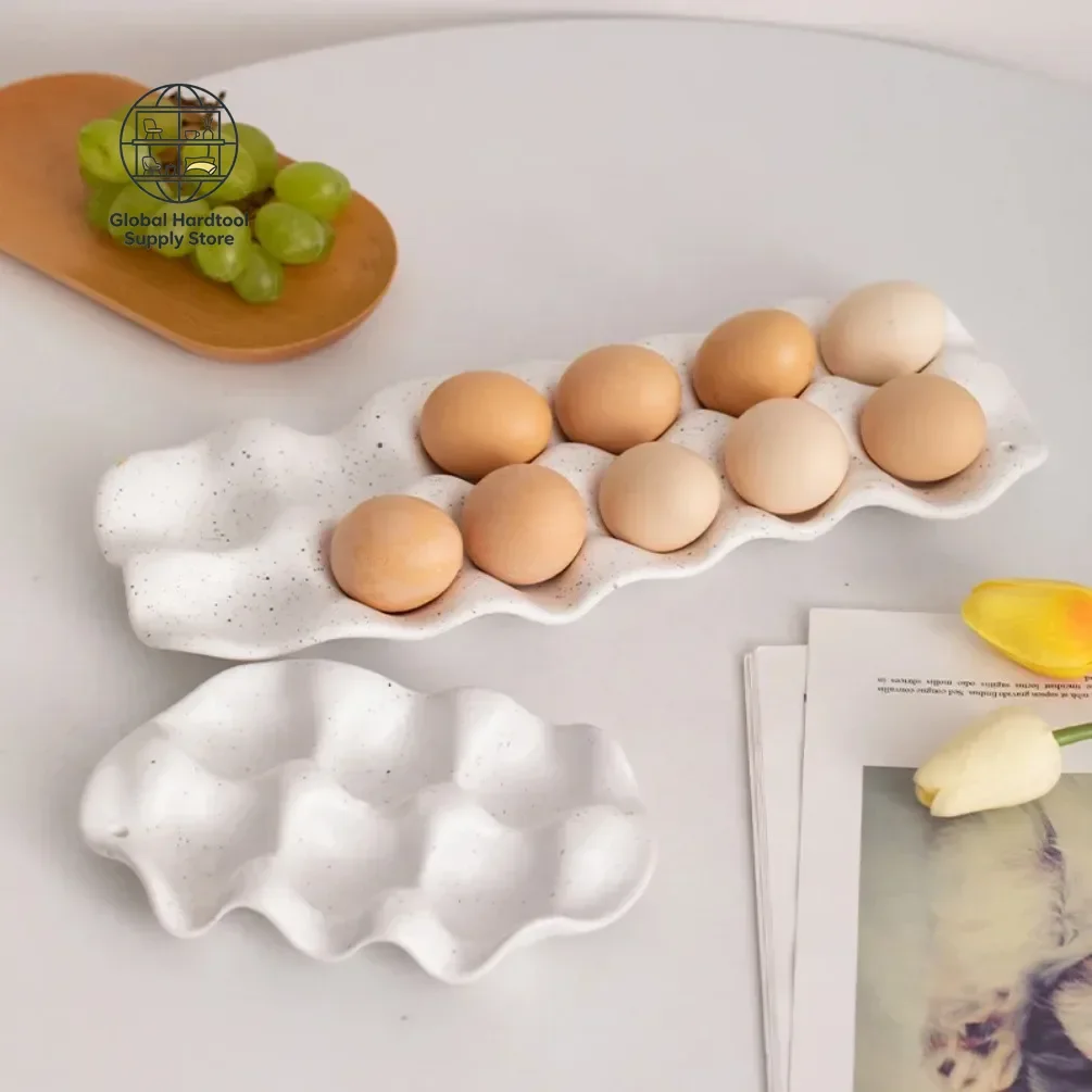 12 Lattice Ceramic Eggs Storage Tray Restaurant Table Refrigerator Egg Holder Household Kitchen Fridge Duck Egg Plate Tableware