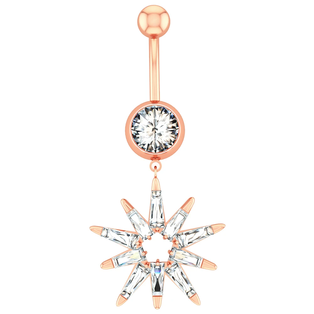 Flower Butterfly Dangled Belly Button Rings, Stainless Steel
