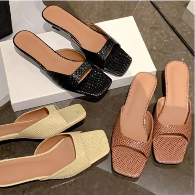 

Women's Designer Low Heel Slides Open Toe Elegant Ladies Kitten Heel Slip-on Sandals Female Soft Comfortable Outdoor Heels Shoe