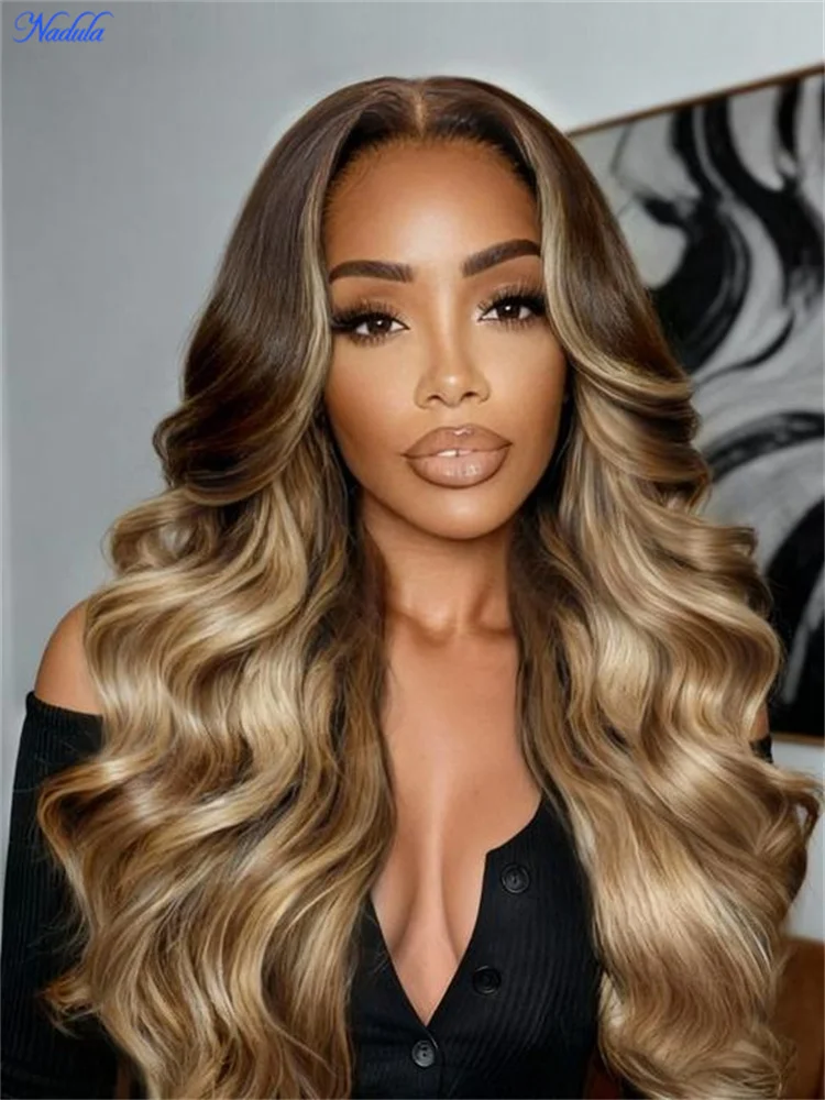 

Парик Nadula Honey Blonde Balayage с коричневыми корнями, волнистый, без клея, без узлов, 13x4, с предварительно нарезанным HD-кружевом, из натуральных человеческих волос