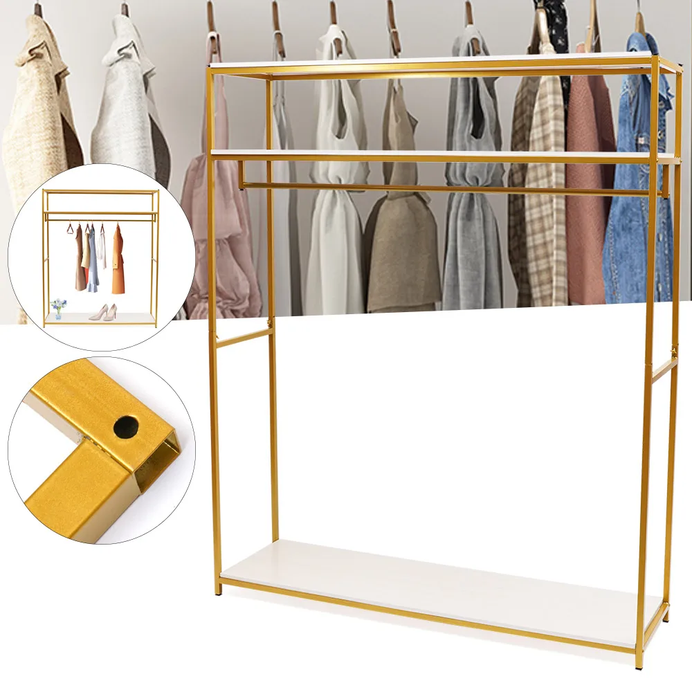 Garment Rack Store Clothes Hanger Clothing Display Stand w/ Bottom Storage Shelf