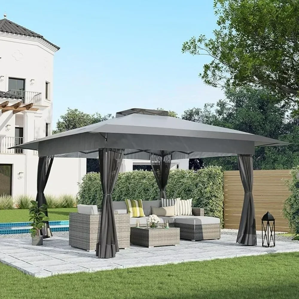 13x13 Ft Pop Up Gazebo, Outdoor Canopy Tent Shade with Metal Frame Mosquito Netting for Patio, Garden, Lawn, Backyard