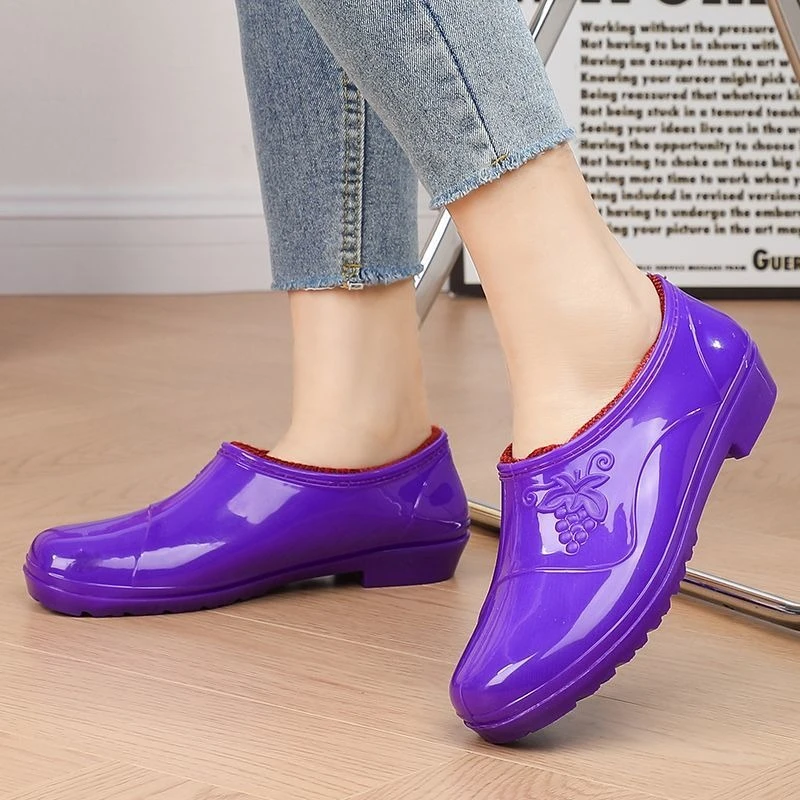 Women's Low Cut Rain Boots Waterproof Non-Slip Short Ankle Boots Warm Kitchen Garden Cleaning Shoes