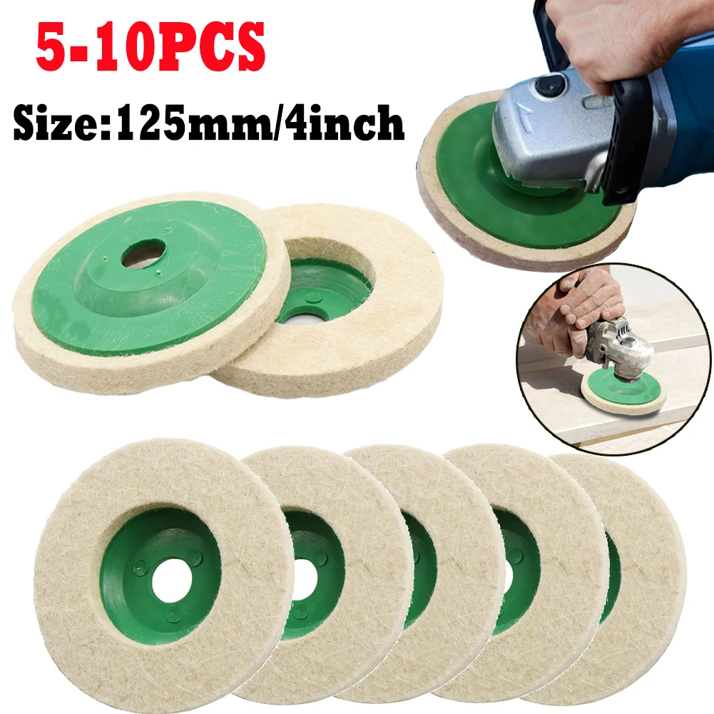 5/10pcs Wool Felt Polishing Pad Disc Wear-Resistant 125mm Polishing Buffer Pad 4 Inch for Car Metal Marble Glass Ceramics