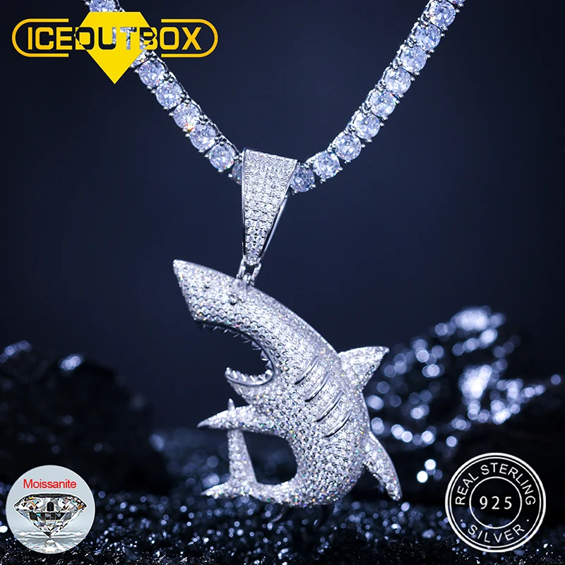 High Quality Shark Pendant Necklace For Men Hip Hop Jewelry 925 Sterling Silver With D Color VVS Moissanite Chain Dropshipping