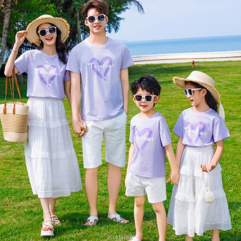Family Matching Outfits Mom Daughter Father Son Top Shorts Set Vacation Twin Girl Clothes Summer Children Beach Dress Costume