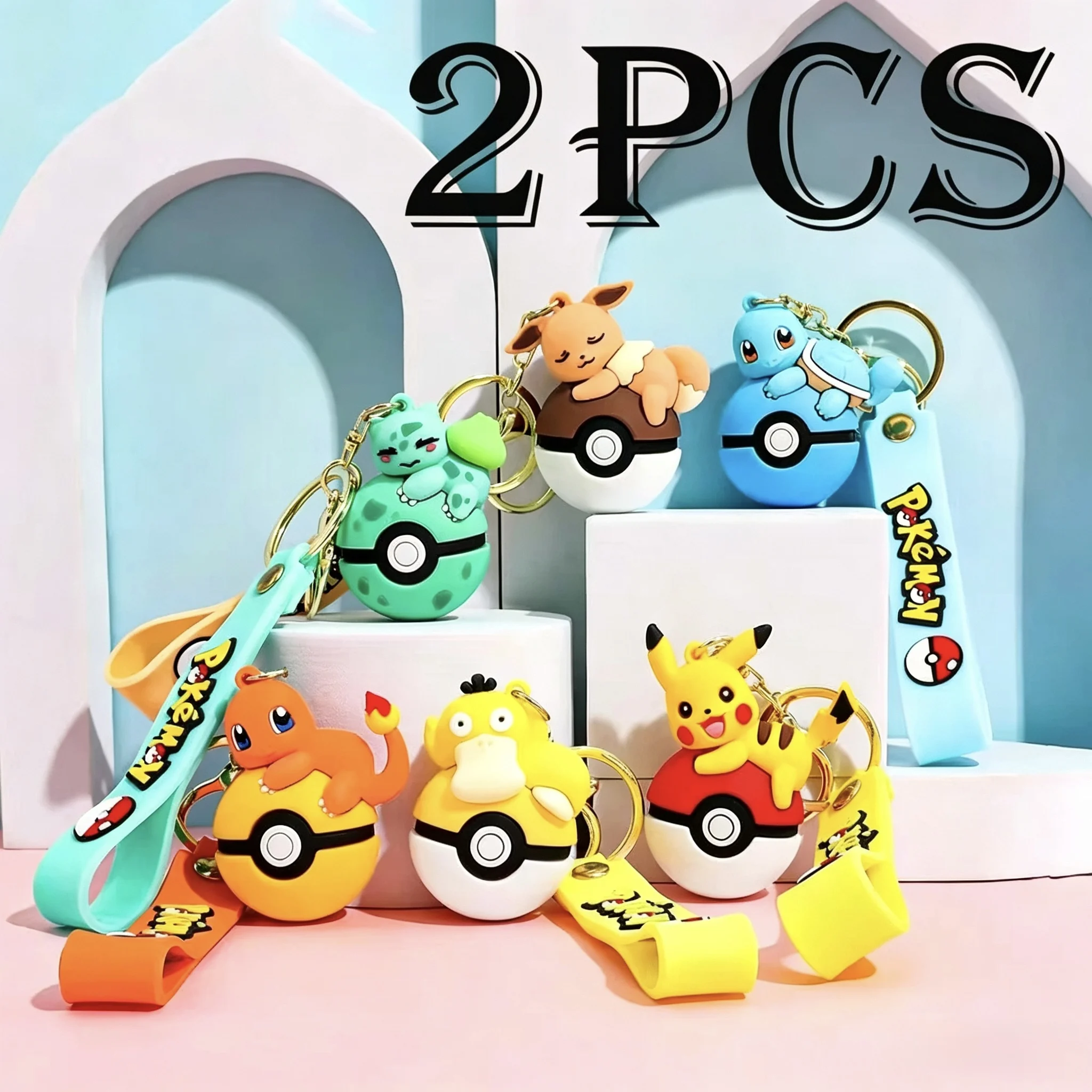 6pcs Kawaii Anime Keychain Set Eevee Charmander Figures