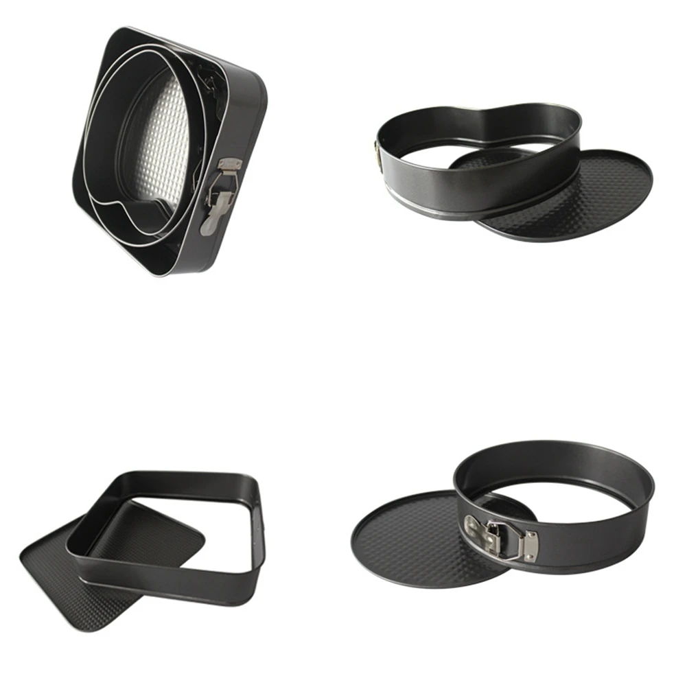 

A79Z-Cake Mold Pan Set 3Pcs Cake Moulding Removable Square Round Heart Shape Tools