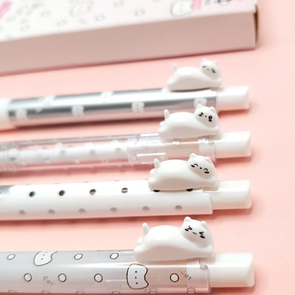 4Pcs/Box Kawaii 0.5mm Kitten Neutral Pen Quick Dry Black Ink Gel Pen Super Smooth Automatic Pressing Pen School Supplies