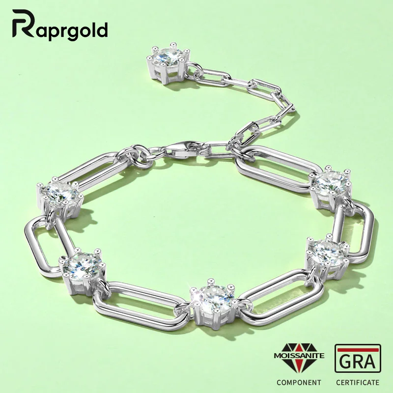 

RAPRGOLD D VVS1 Moissanite Bracelet for Women S925 Sterling Silver Diamond GRA Certified Bracelets Chains Wedding Jewelry Gifts