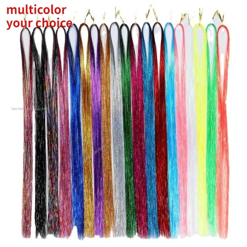 Shiny Sparkle Hair Tinsel Kit Rainbow Women Colorful Glitter Bling Hair Extension Twinkle Hair Dazzles Accessories For Braiding-image