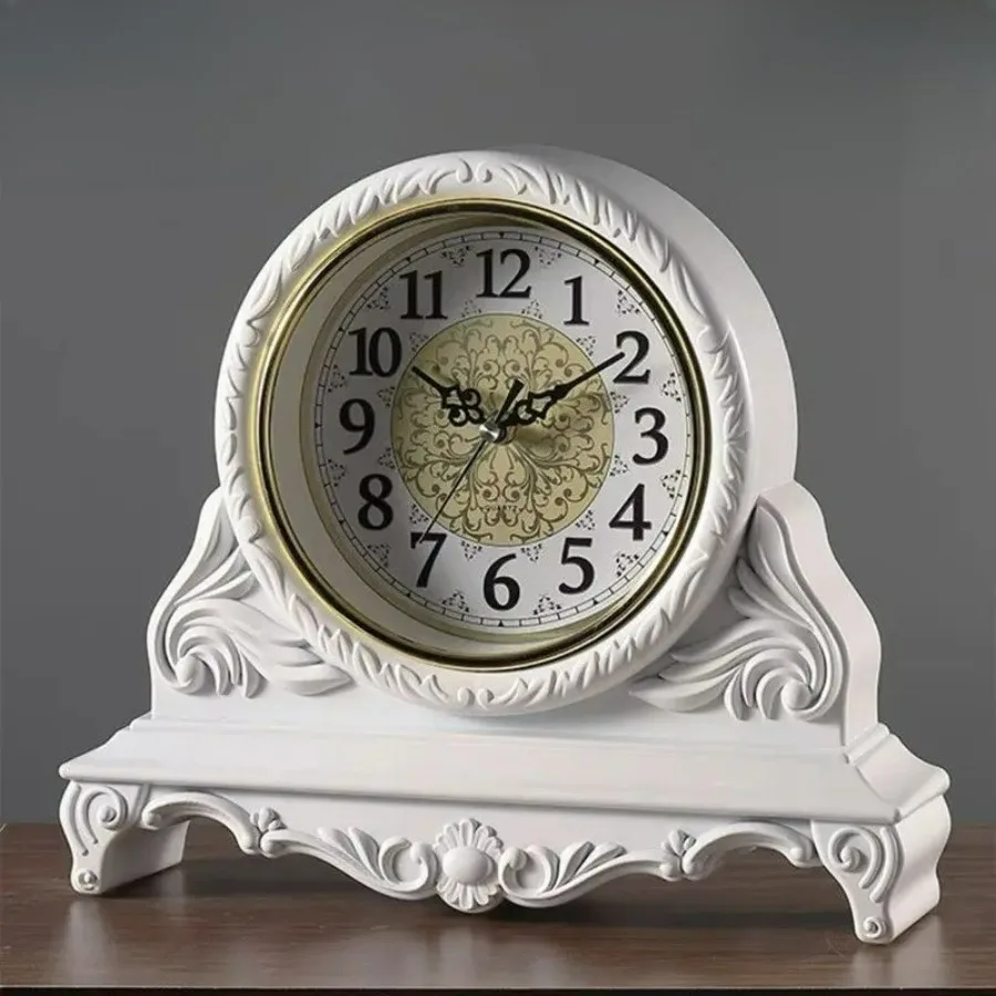 Resin Table Clock Living Room Large Antique Crafts Clocks Mute Wall Watch Retro Table Quartz Night Desk Vintage Clock Best Gift