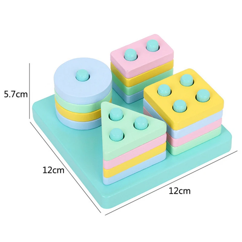 Montessori Wooden Educational Toys for Children 1 2Y Baby Shape Color Sorter Block Puzzles Toddler Large Geometric Stacking Toys