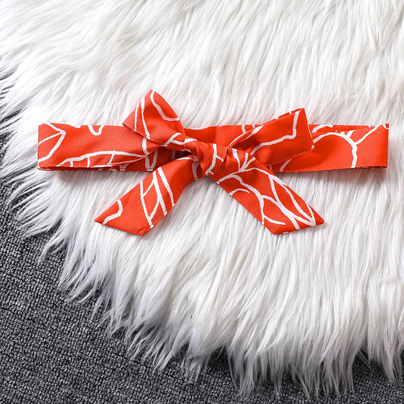 Langärmliges Kleid mit rotem Umrissdruck für Teenager-Mädchen, Stehkragen, geraffte Taille, mehrlagiges Rüschen-Swing-Outfit für Kinder im lässigen Stil – Detail 8