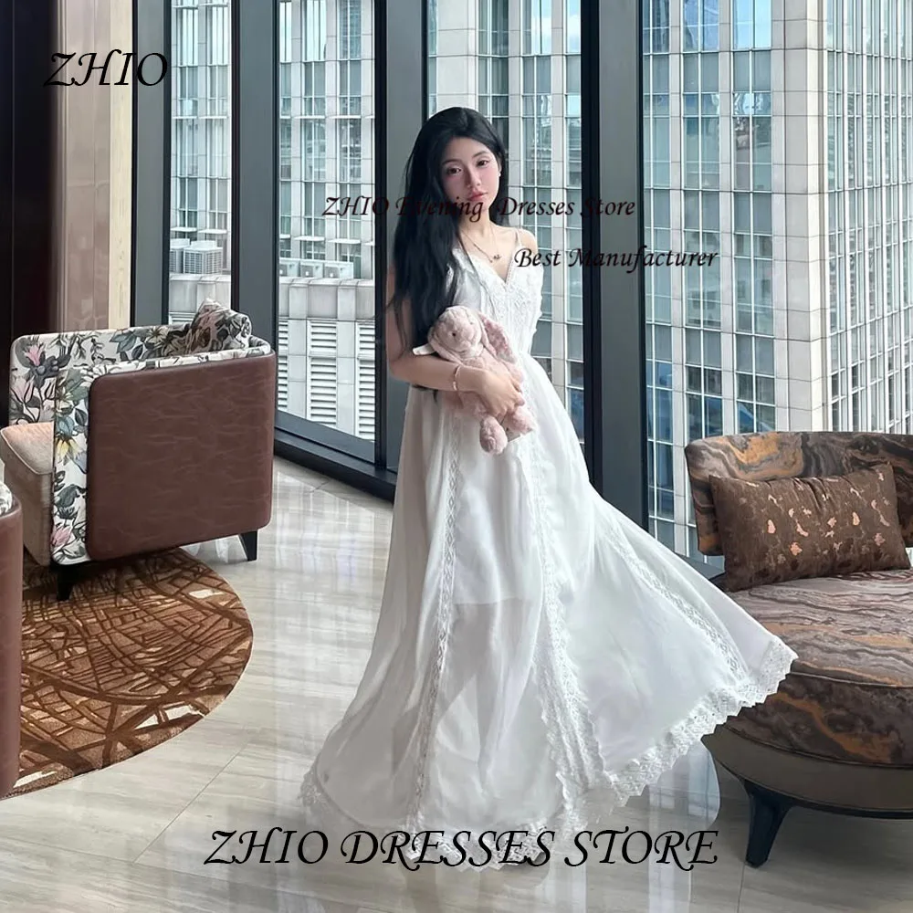 ZHIO Elegante chiffon avorio senza spalline increspato abito da sposa coreano servizio fotografico scollo a V senza maniche lunghezza pavimento abiti da sposa