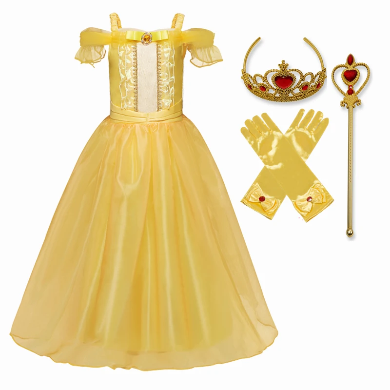 Meninas belle vestido de princesa para meninas bela e a fera cosplay crianças festa de aniversário vestido de baile crianças trajes de halloween