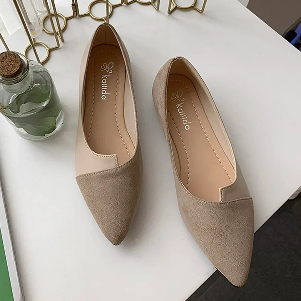 Women Shoes Fashion Splice Color Mule Flats Pointed Toe Ballerina Ballet Flat Slip on Shoe Zapatos Mujer Loafers Size 35-41