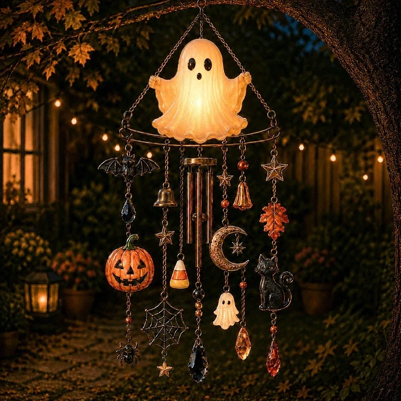 New Halloween suncatcher wind chime, ghost-shaped, popular party decoration for festive atmosphere