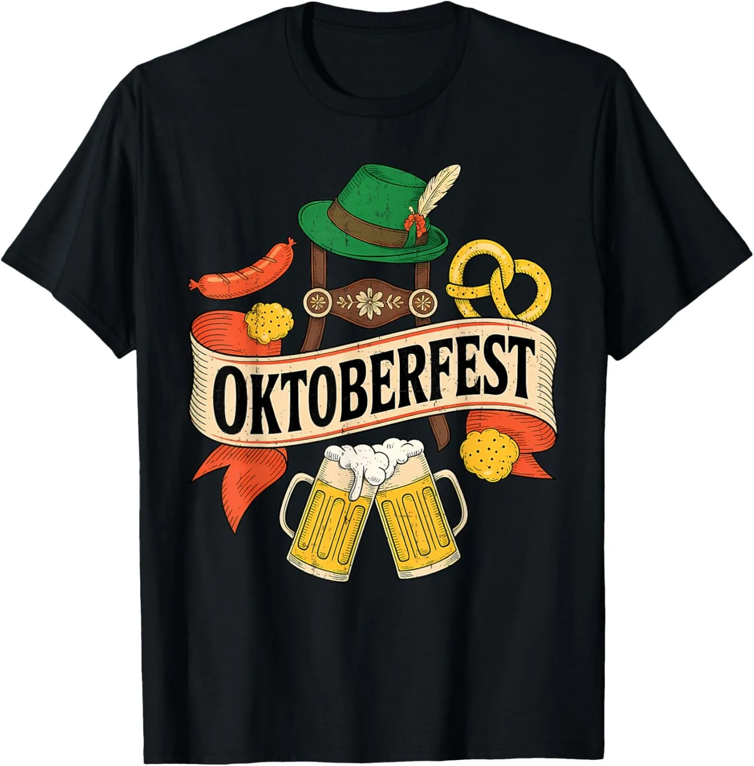 Oktoberfest Pretzel Sausage Bavarian Hat Humor Unisex T-Shirt