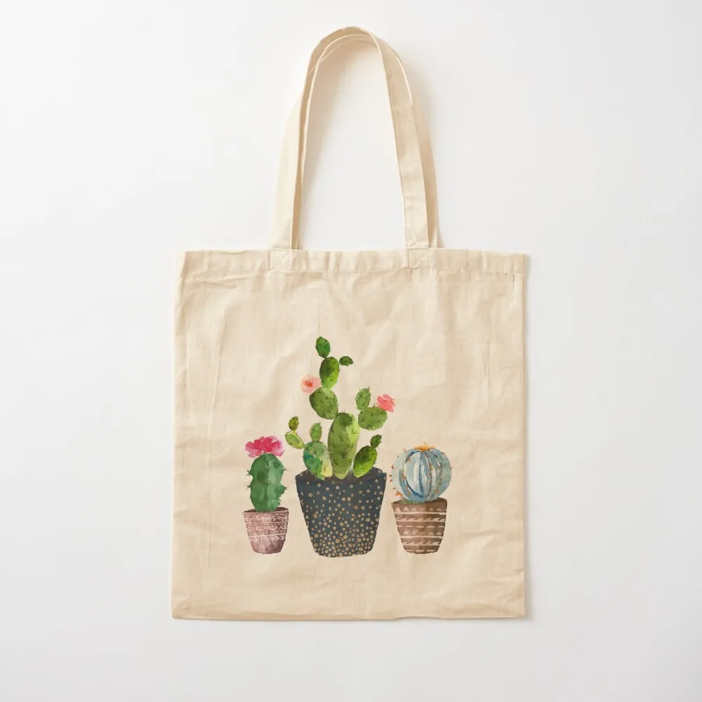 

Watercolor hand painted Cactus trio Tote Bag Fabric bag eco bag folding Canvas Tote