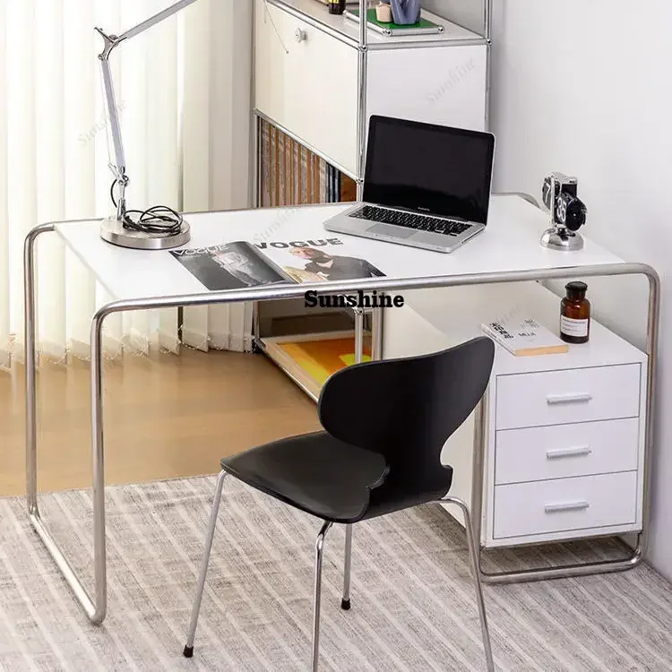 Stainless Steel Desk Simple Modern Household Bauhaus Desk with Drawers Single Office Writing Computer Desk