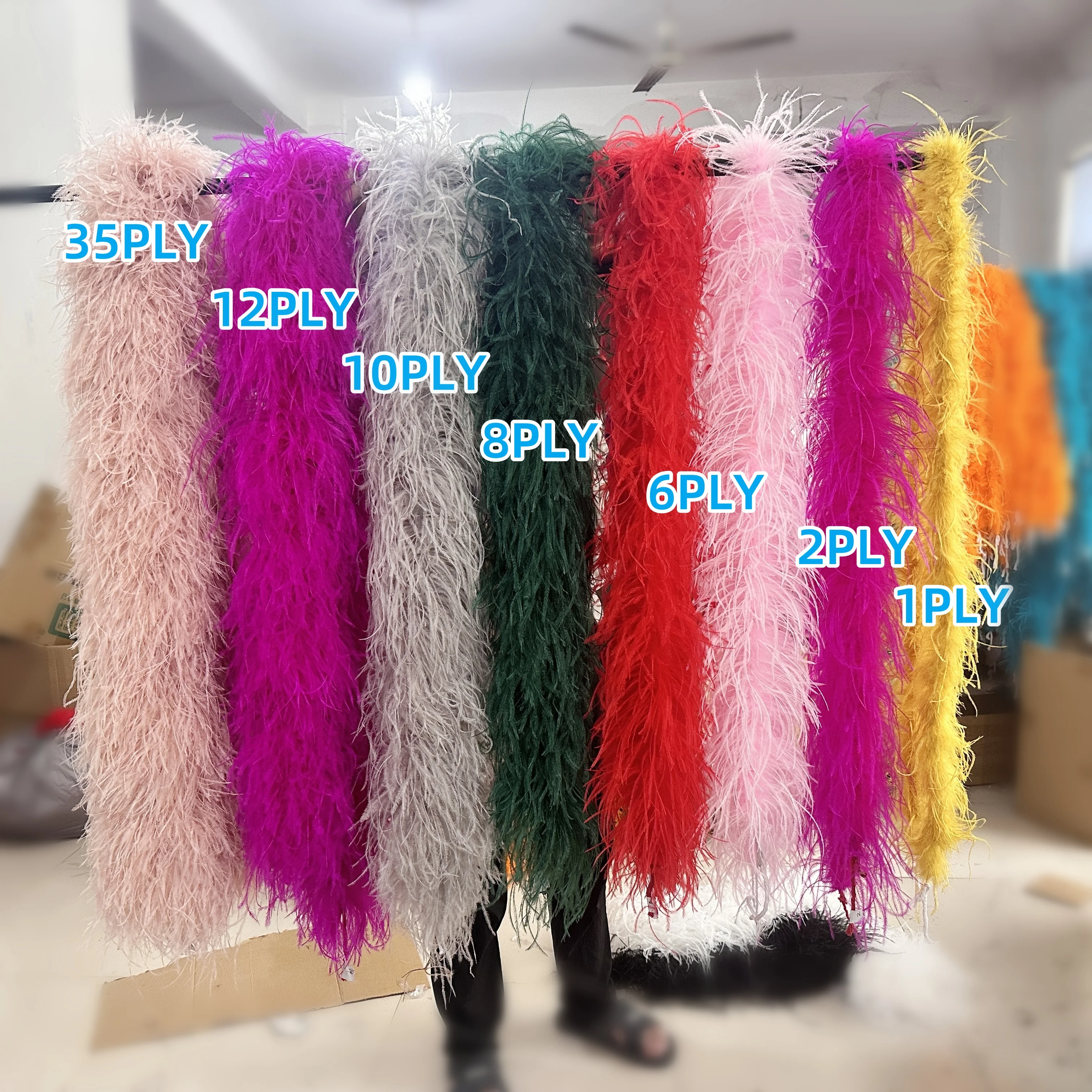 2M Fluffy Natural Ostrich Feather Boa 1 2 6 8 10 PLY for Wedding Party Dress Sewing Accessory Colorful Ostrich Feathers Shawl