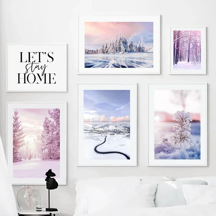 Snowy Forest Pine Tree Owl Hill Road Nordic Posters And Prints Wall Pictures For Living Room Decoration Wall Art Canvas Painting