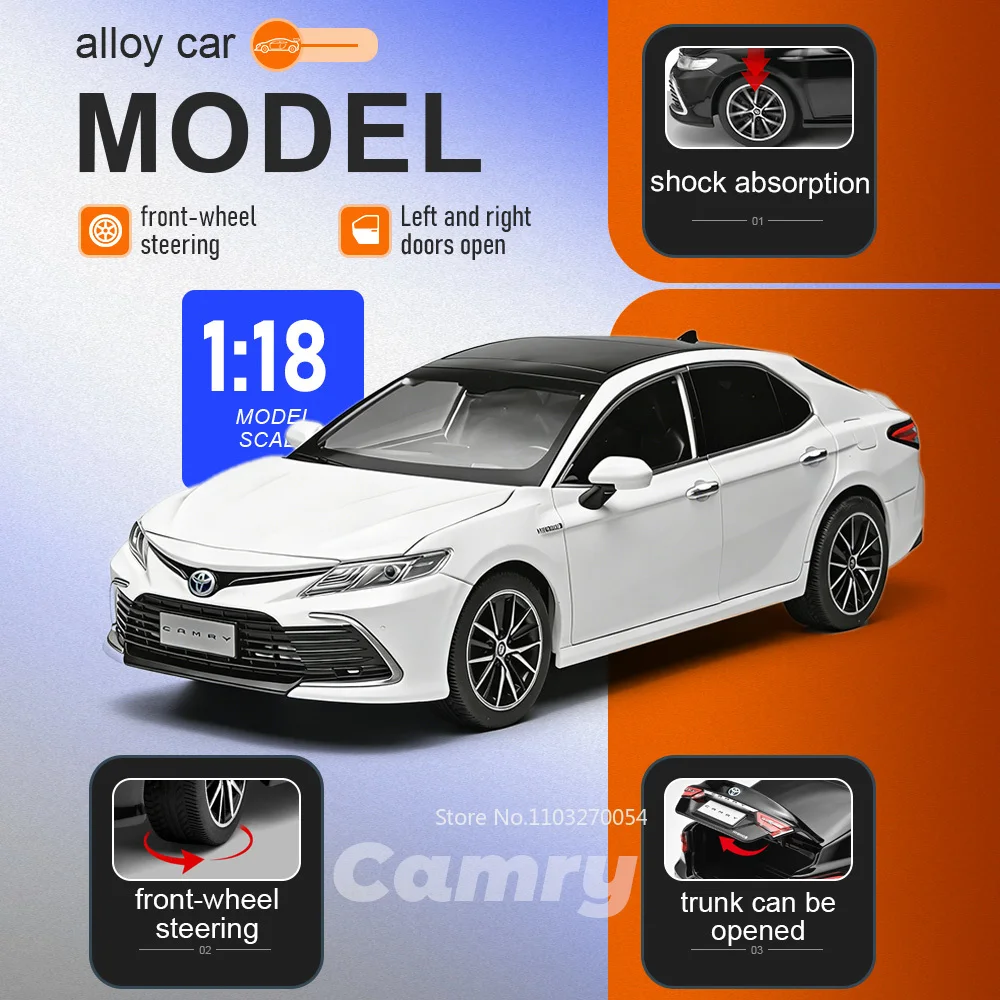 

1:18 Camry 530Li Model Alloy Diecast Toy Miniature Car Doors Opend Front Wheel Steering Shock Absorption Cars Coming of Age Gift