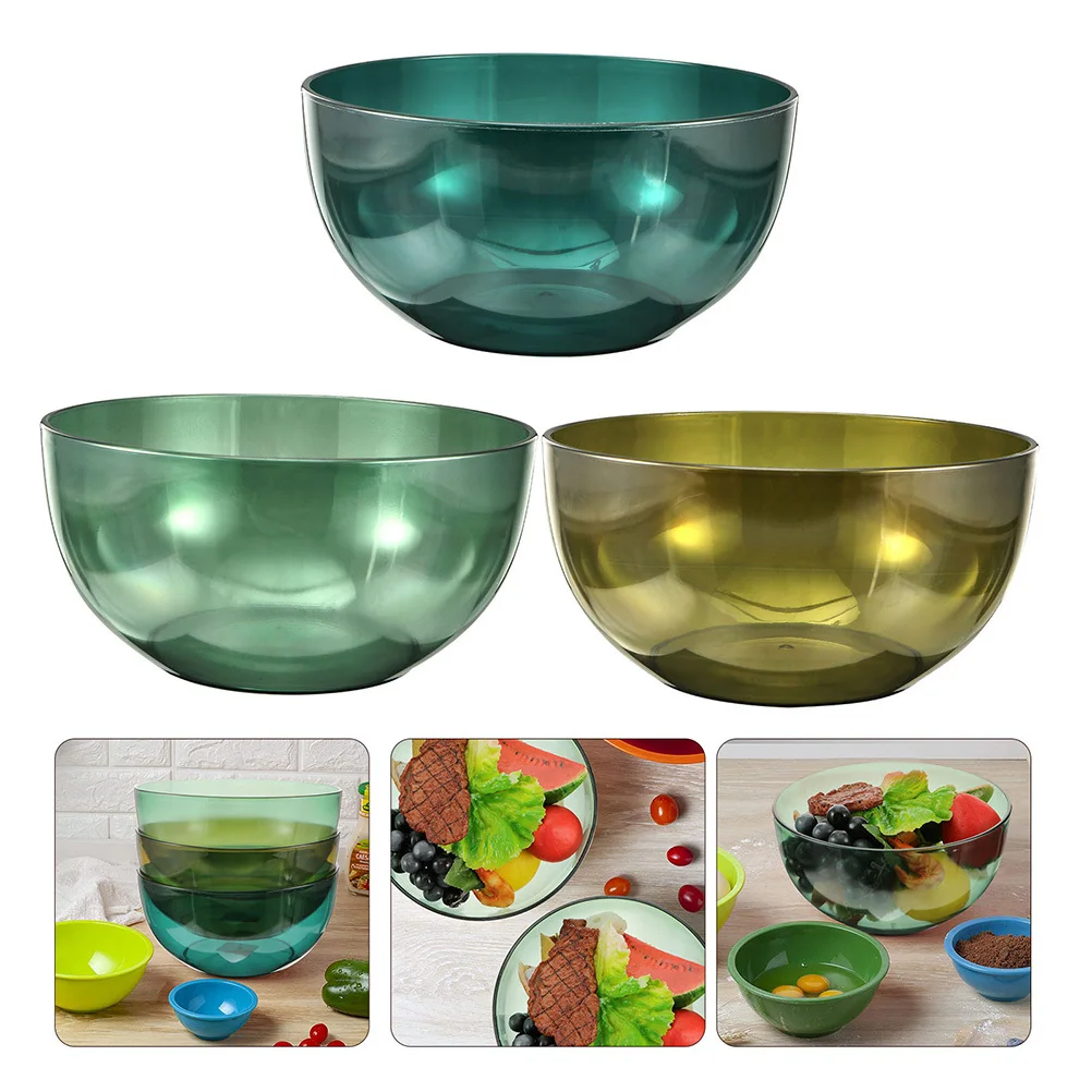 

3pcs Plastic Salad Bowls Fruit Vegetable Food Bowl Set Easy Clean Smooth Rim For Kitchen Bar Serving Tools