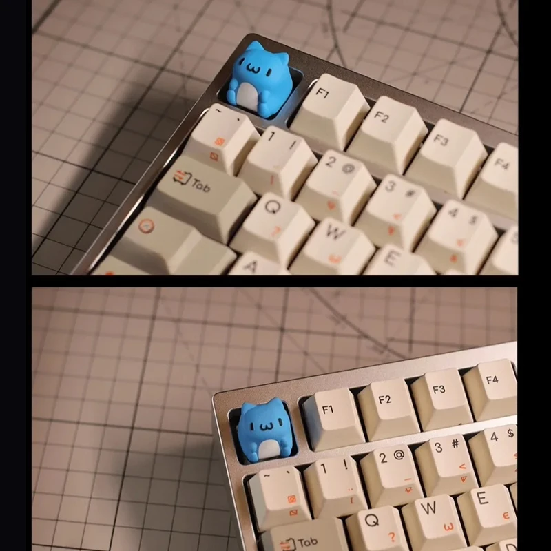 Keycap anak kucing lucu buatan tangan Resin personalisasi lucu merah muda/biru kucing Artisan Keycap Aksesori Keyboard mekanis disesuaikan