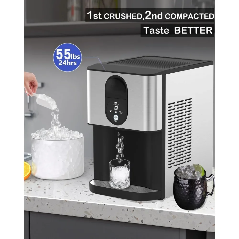 Self-Dispensing Countertop Nugget Ice Maker, 55lbs/24H, Pebble Ice Maker with Self-Cleaning, for Home Kitchen Bar Party