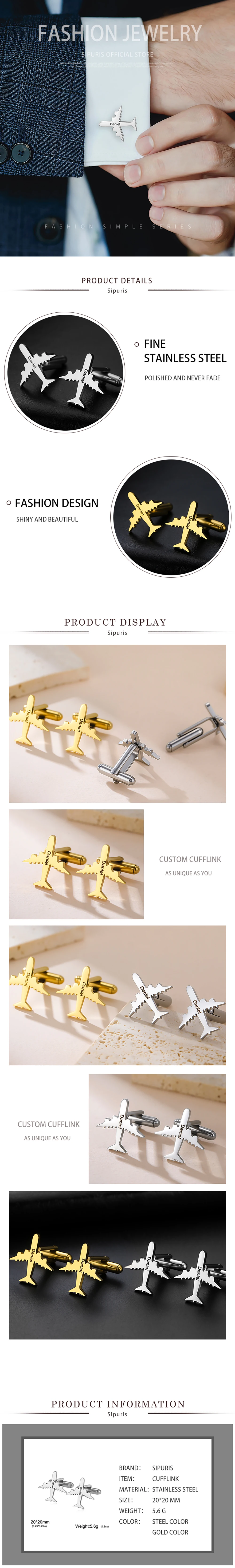 Sipuris 1 Paar Flache Manschettenknöpfe mit Gravur für Männer, Personalisierte Manschettenknöpfe aus Edelstahl, Vintage-Schmuck für Männer – Detail 5