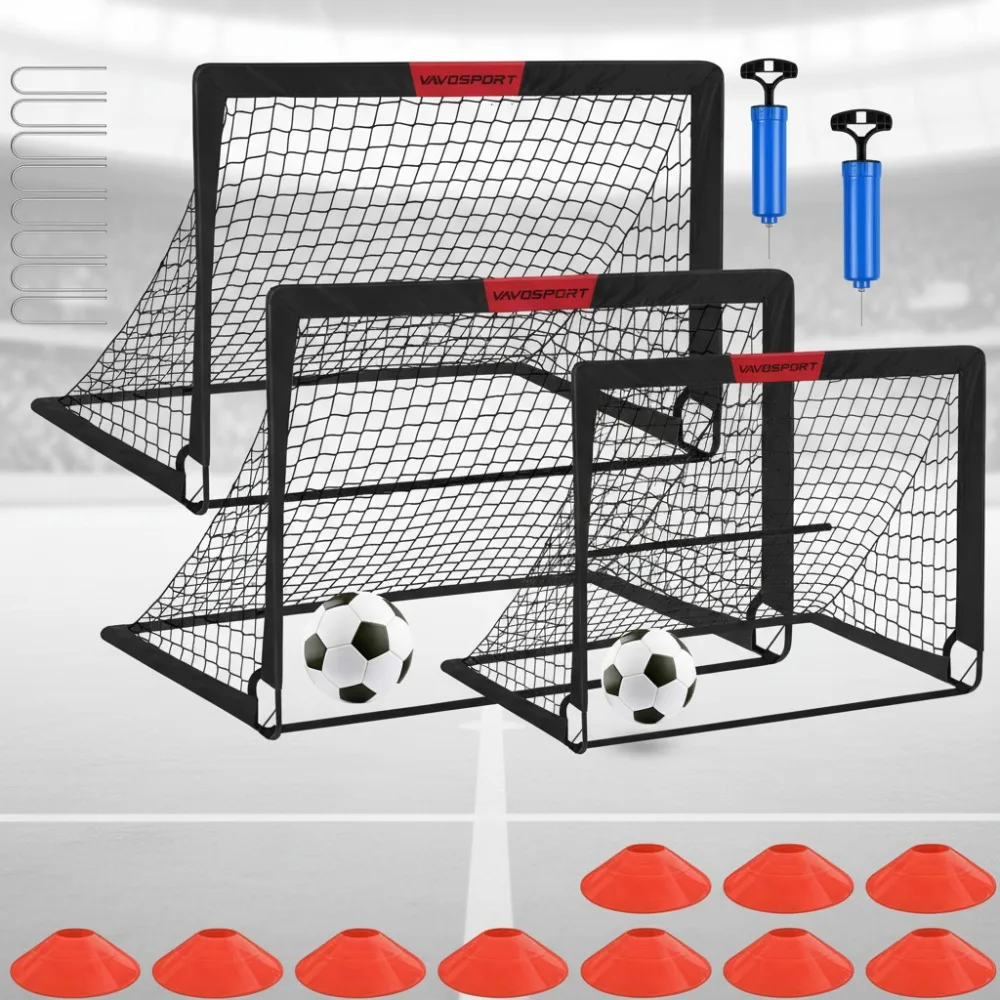 

Портативный набор детских футбольных ворот — всплывающая тренировочная сетка размером 4x3 фута с мячом и конусами для игр на заднем дворе