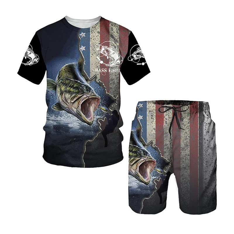 Fashion Fishing 3D Print T-Shirts Shorts Sets Men's Tracksuits Oversized Short Sleeve T Shirt Pants Set Man Suits Clothing