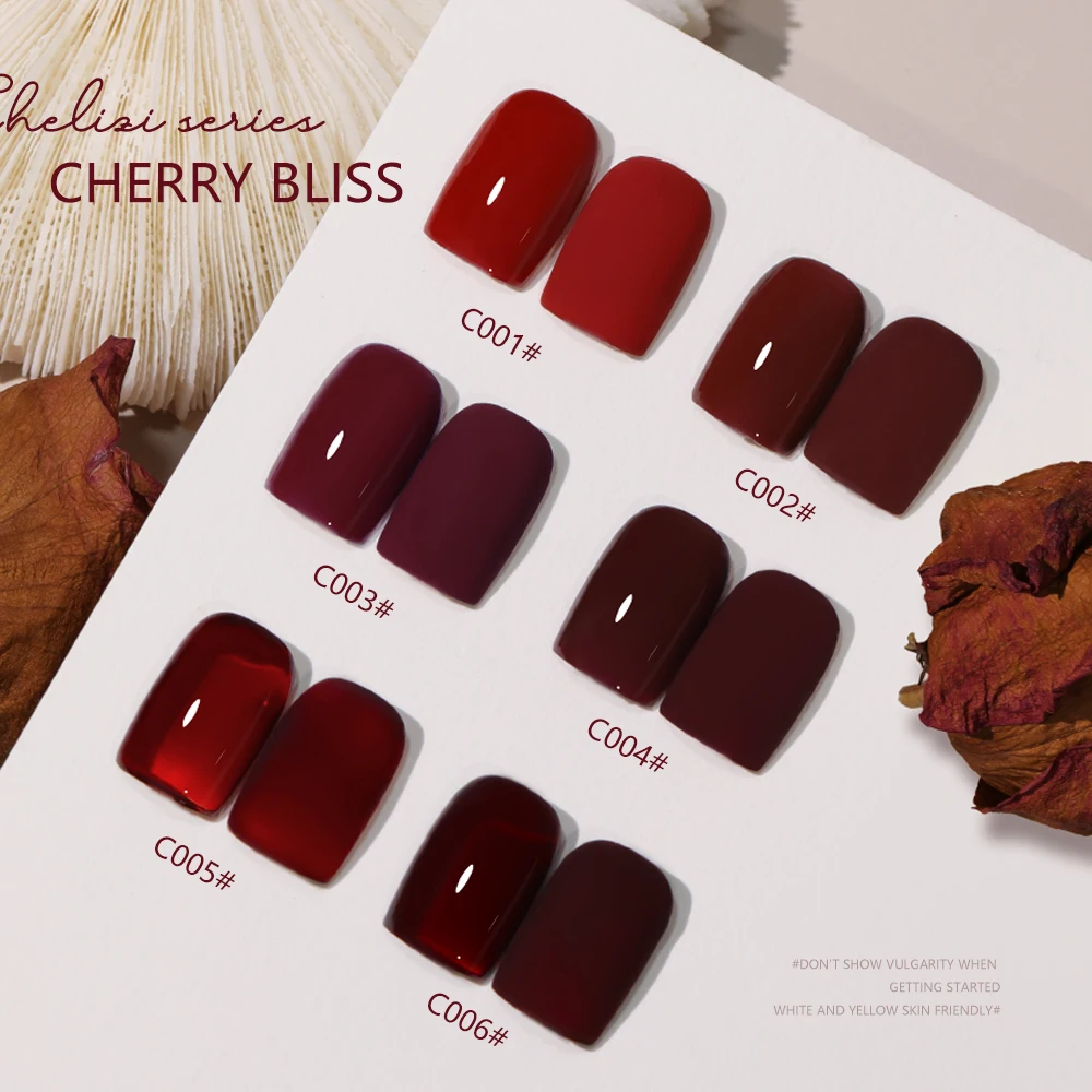 Yunzuan 6 Colors Cherry Red Gel Nail Polish Set 15ml High Gloss Soak Off UV LED Gel Long Lasting Salon Manicure Kit