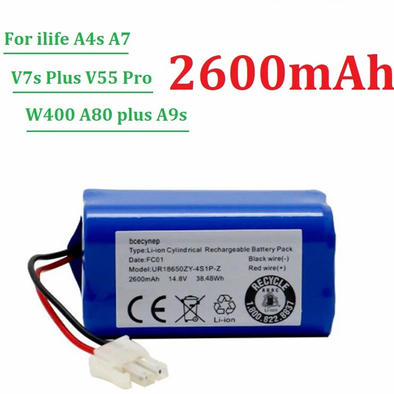 100% New 14.8V 2.6Ah Battery For ILIFE A4s/A7/V7s Plus/V55 Pro/W400/A9s PX-B020 Robot Vacuum Cleaner Li-lon Batteries CR130 Part