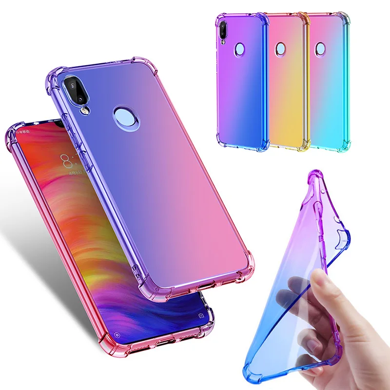 Чехол для телефона с градиентом Redmi Note 7, прозрачный чехол для телефона с четырьмя углами и защитой от падения