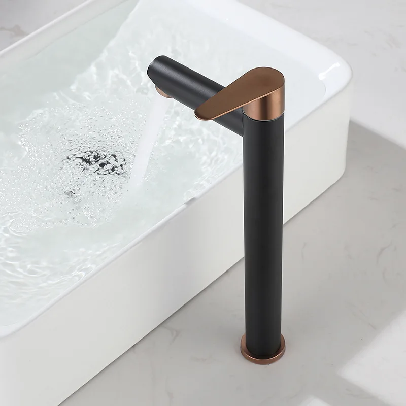 Black Rose Gold 304 Stainless Steel Basin Faucet G1/2 Single Cold Water Tap Bathroom Countertop Washbasin Sink Tap Deck Mounted