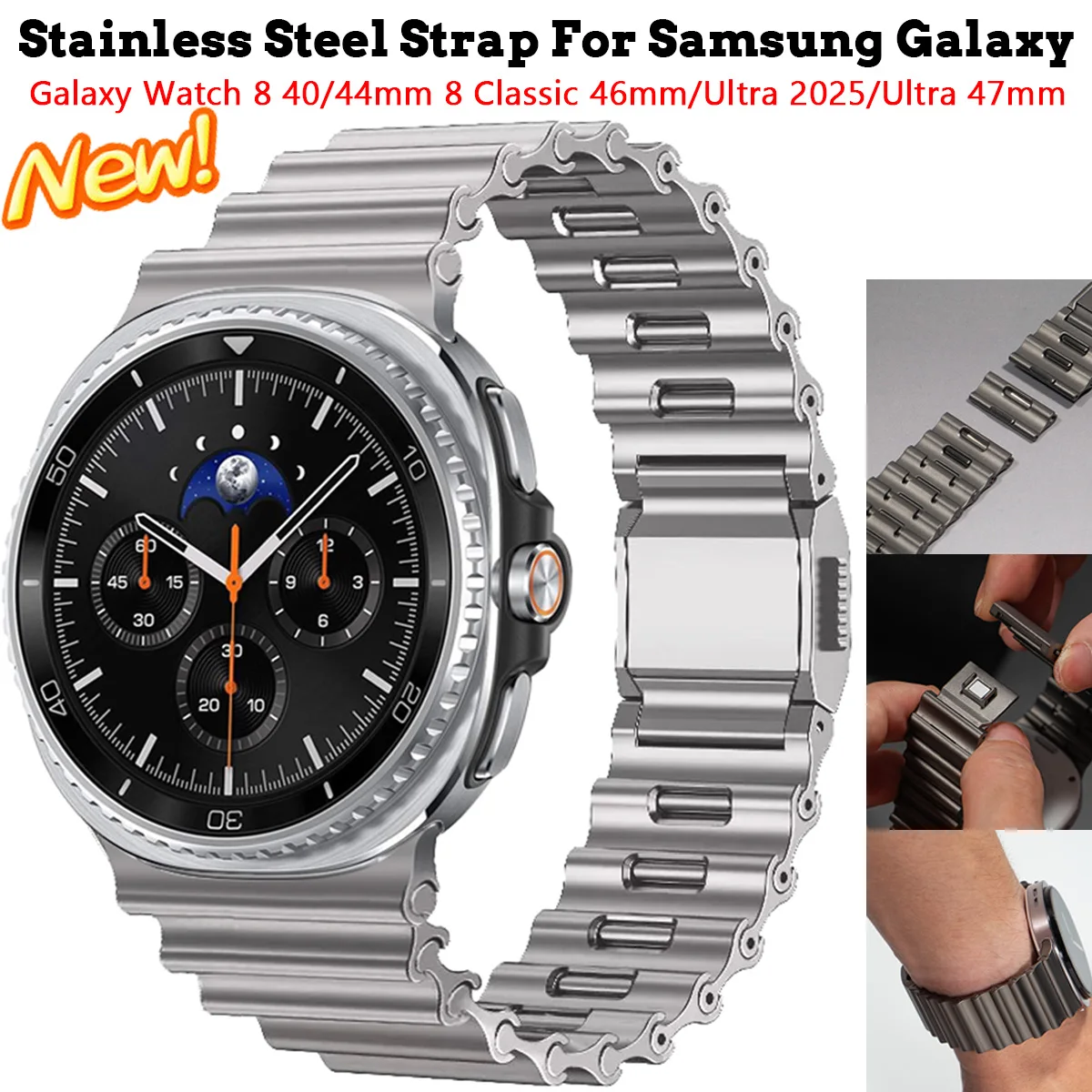 

Металлический ремешок для Samsung Galaxy Watch 8 40/44 мм, 8 Classic 46 мм, браслет из нержавеющей стали, Galaxy Ultra 2025 47 мм, деловой ремешок для часов
