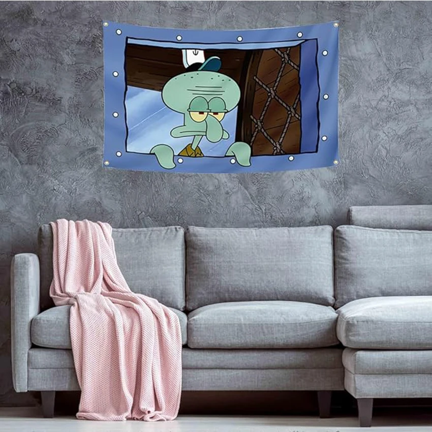 3x5FT Octopus Cartoon Flag Interesting Meme Banner For Bedroom Living Room Dorm Wall Haning 100D Polyester