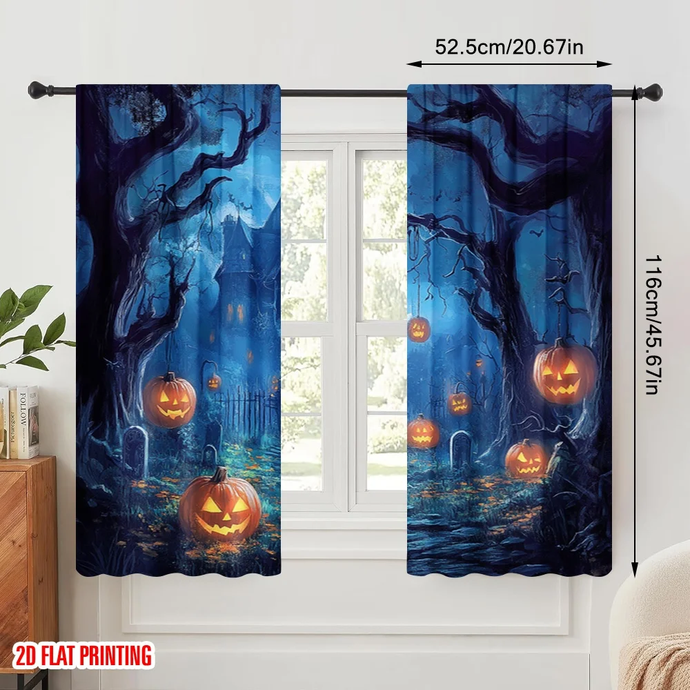 2pcs 2D flat printing Halloween Drapes Pumpkins Polyester Without Electricity Holiday Decorations Use for room decor aesthetic