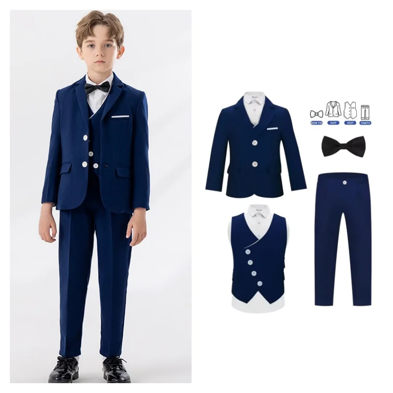 

Children's Elegant Blue Blazer Set Flower Boys Wedding Dress Kids Birthday Ceremony Performance Photography Costume