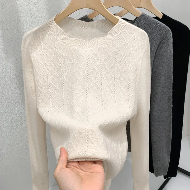 

Wool Knitted Base Shirt Women New Style One-Piece Twisted Pullover Sweater Warm Inner Layer Top