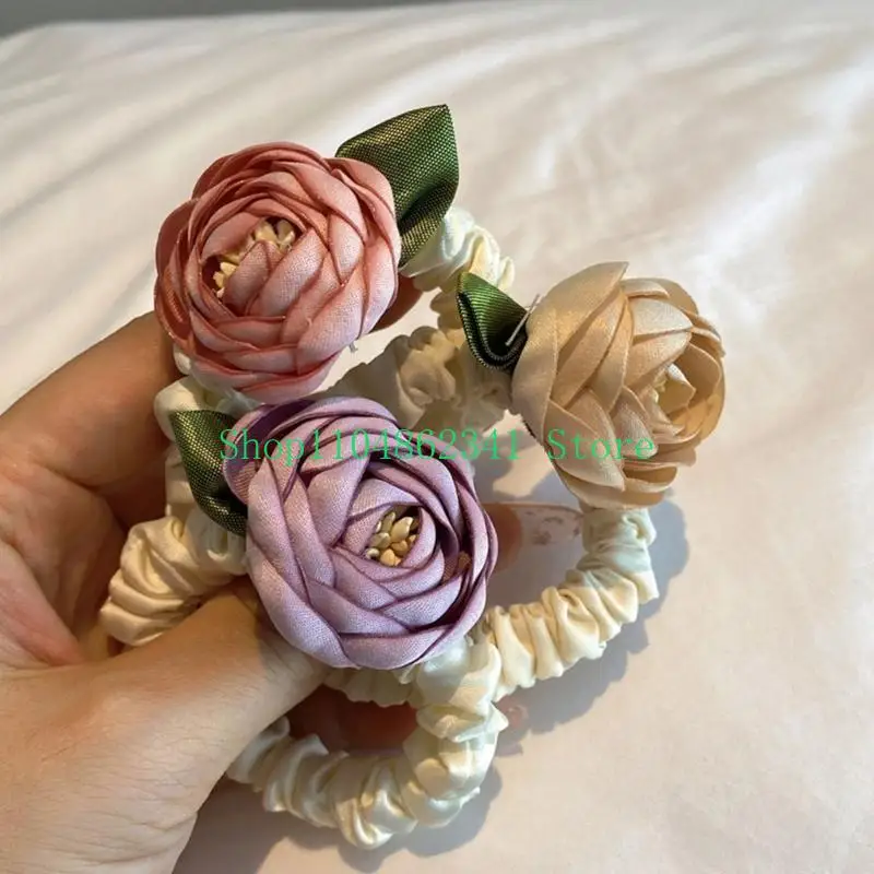 

652F Vintage Hair Scrunchy for Teens Girl Flower Hairpieces Women Elegant Headdress