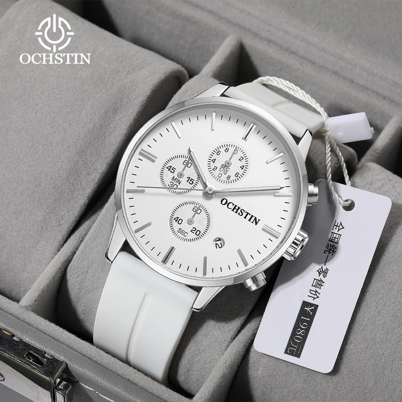 OCHSTIN Tactical Magnetic Silicone Aviator Men Multifunctional Quartz Movement Wristwatch Man Sweatproof Quick-lock Tape Clock