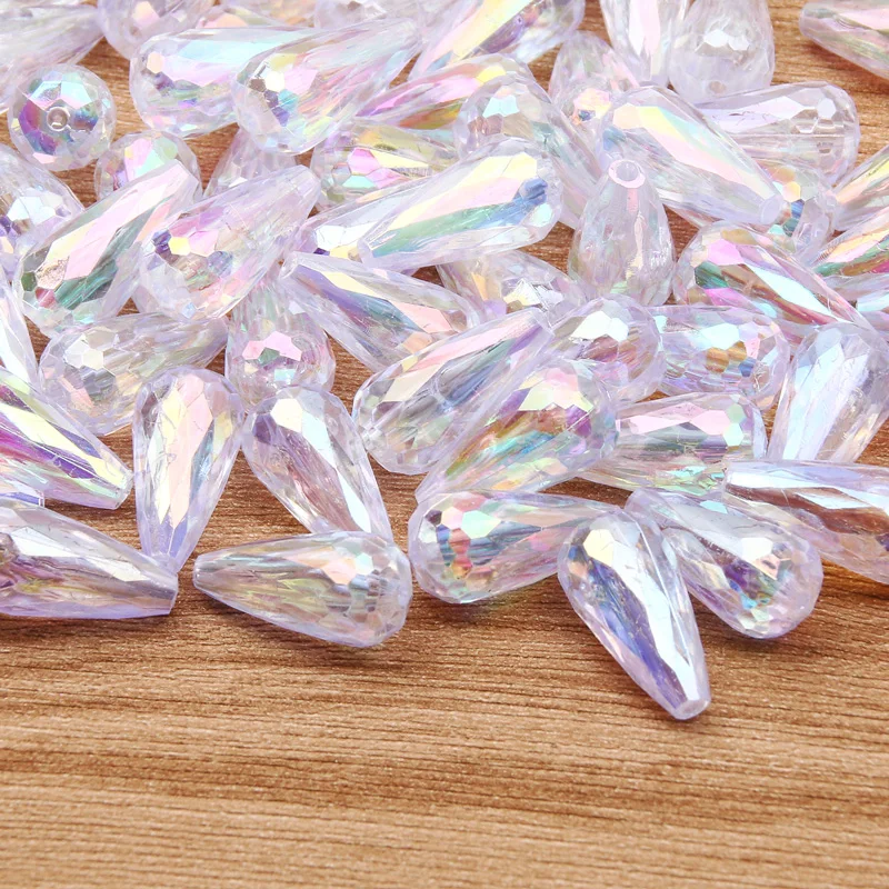 50pcs/lot 10x19mm Transparent ABS Water Drop Beads Faceted Acrylic Loose Spacer Beads For Jewelry Making Diy Bracelet Necklace