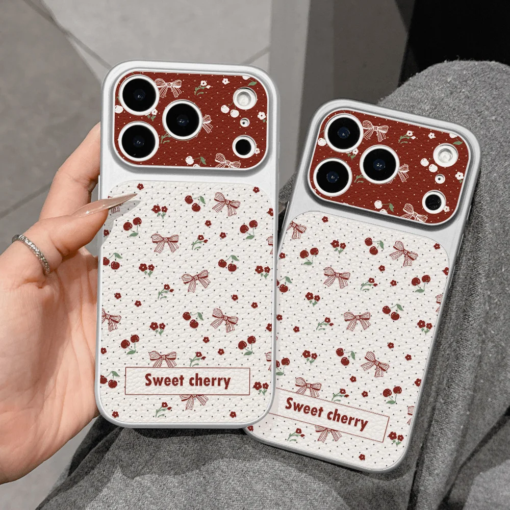 Sweet Cherry Bow Leather Phone Case For iPhone 12 14 17 Pro Max Cases 13 16 11 15 Pro Max Cute Soft Shockproof Protective Cover - view 3