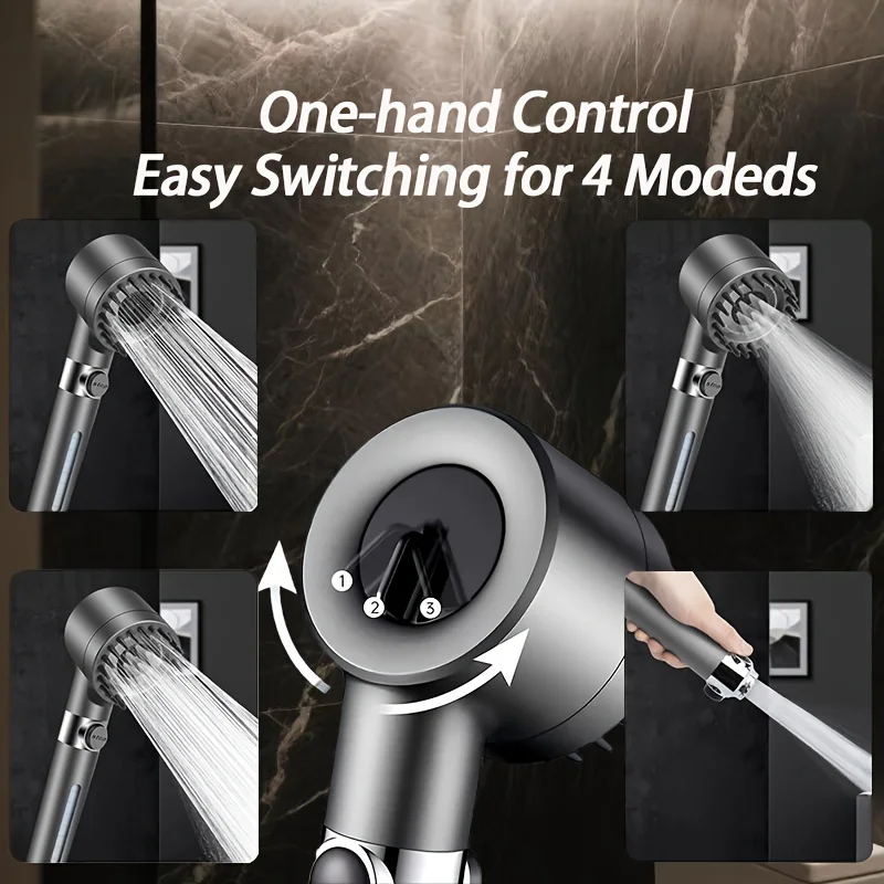 ชุดกรองหัวฝักบัวแรงดันสูง 4 ระดับ, หัวฉีดแบบมือถือประหยัดน้ำ, เรซิน ABS, อุปกรณ์ห้องน้ำ