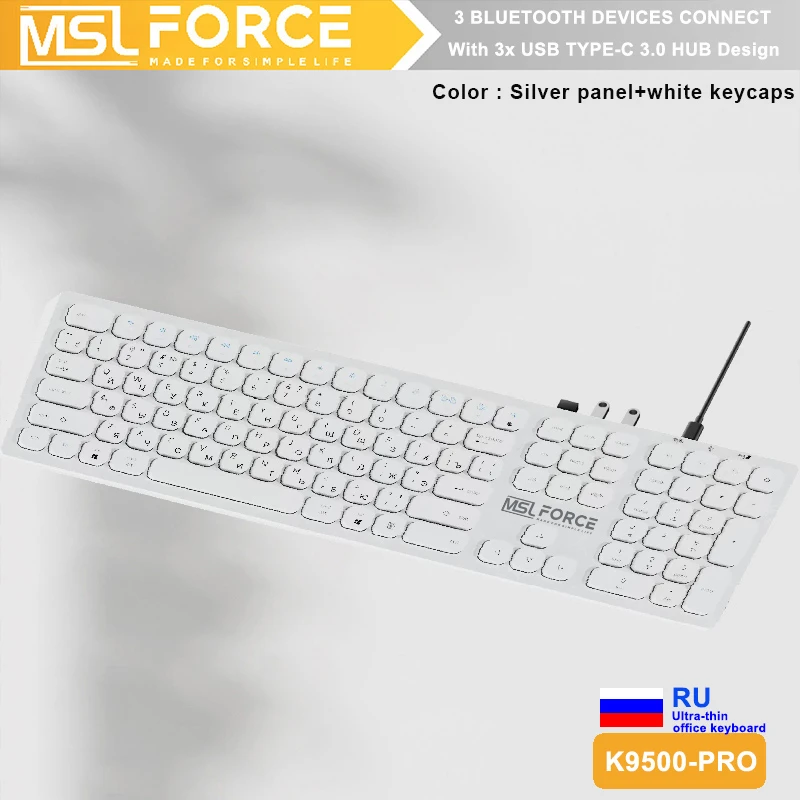 Russian Bluetooth Wireless Keyboard with type c hub 108 key usb keyboard Aluminium Alloy for Windows iOS Android Computer Deskto