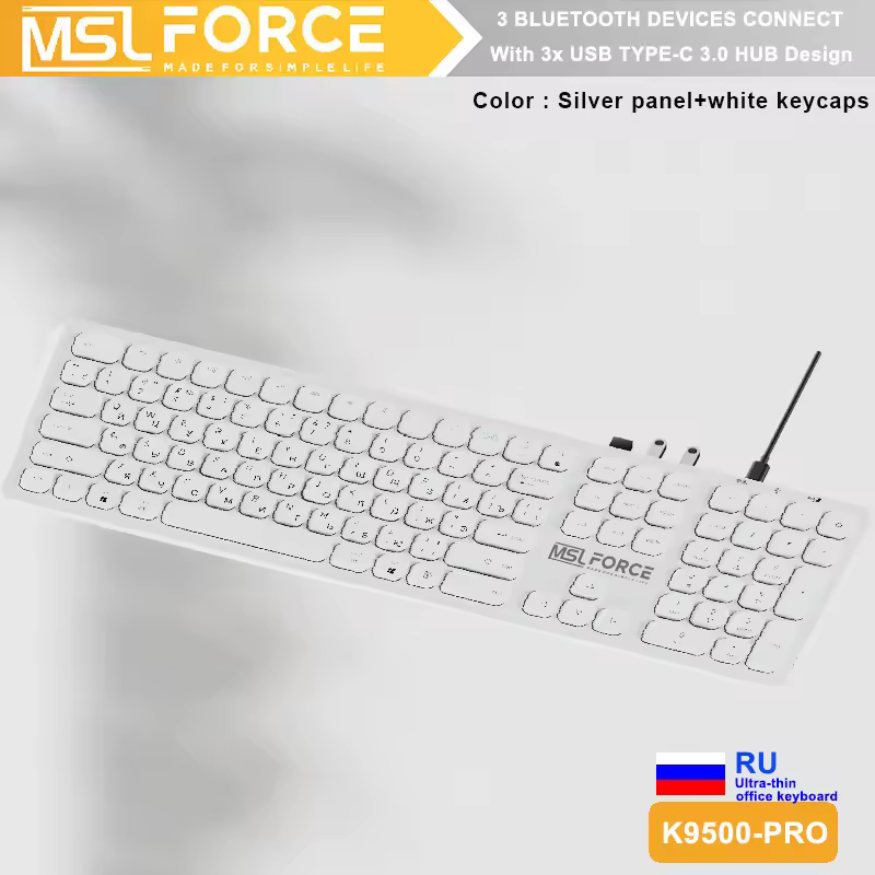 Russian Bluetooth Wireless Keyboard with type c hub 108 key usb keyboard Aluminium Alloy for Windows iOS Android Computer Deskto - Image 2